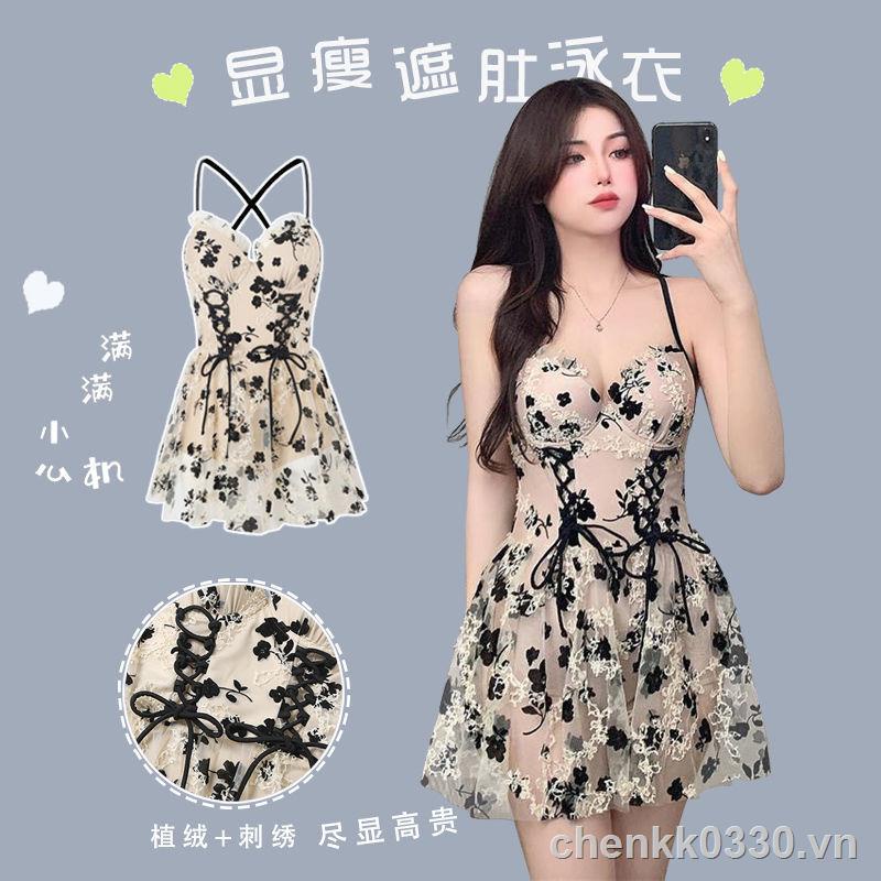 2022 ☏▣Áo tắm mới suối nước nóng hỗ trợ gom một mảnh lưới ngực nhỏ màu đỏ bỏng phong cách che bụng và trình diễn siêu tiên mỏng