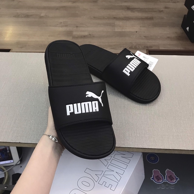 [CHÍNH HÃNG] DÉP PUMA COOL CAT SLIDES SANDAL BLACK WHITE - DÉP QUAI NGANG SIÊU ÊM  [371023 01]