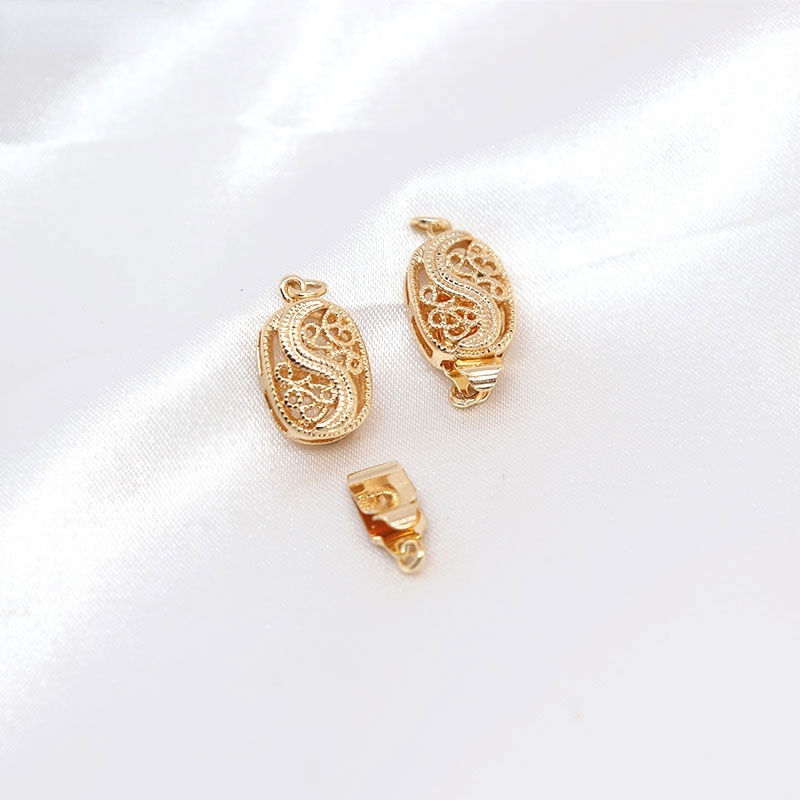 Khóa Nối Dây Chuyền Thủ Công diy Bằng Đồng 14K Màu Vàng Hai Lỗ Đính Ngọc Trai