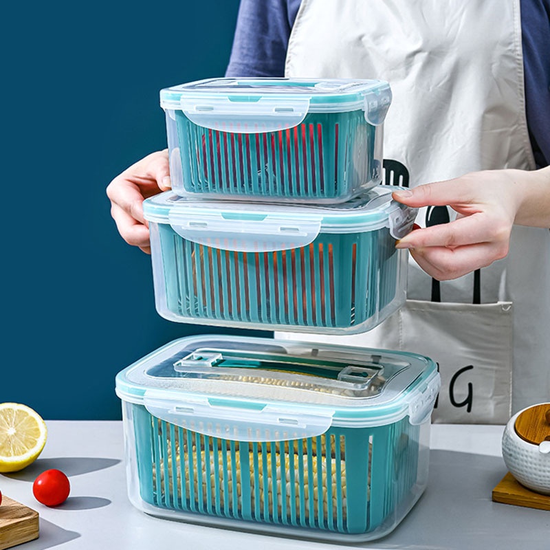 Hộp nhựa đựng bảo quản thực phẩm 2 lớp sét 5 món xanh cao cấp