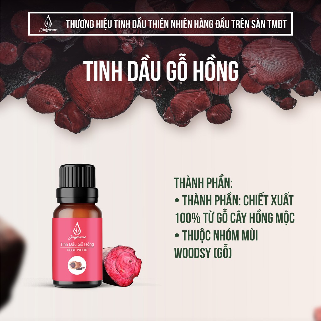 Tinh dầu Gỗ Hồng xông phòng, giảm căng thẳng Julyhouse 10ml