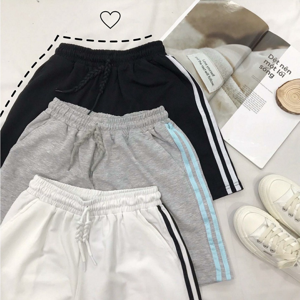 Quần Short Thun Ống Rộng 2 SỌC Ulzzang Unisex