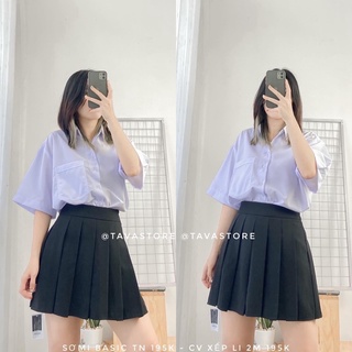 Set váy tennis đen + sơ mi tay lỡ 1 túi