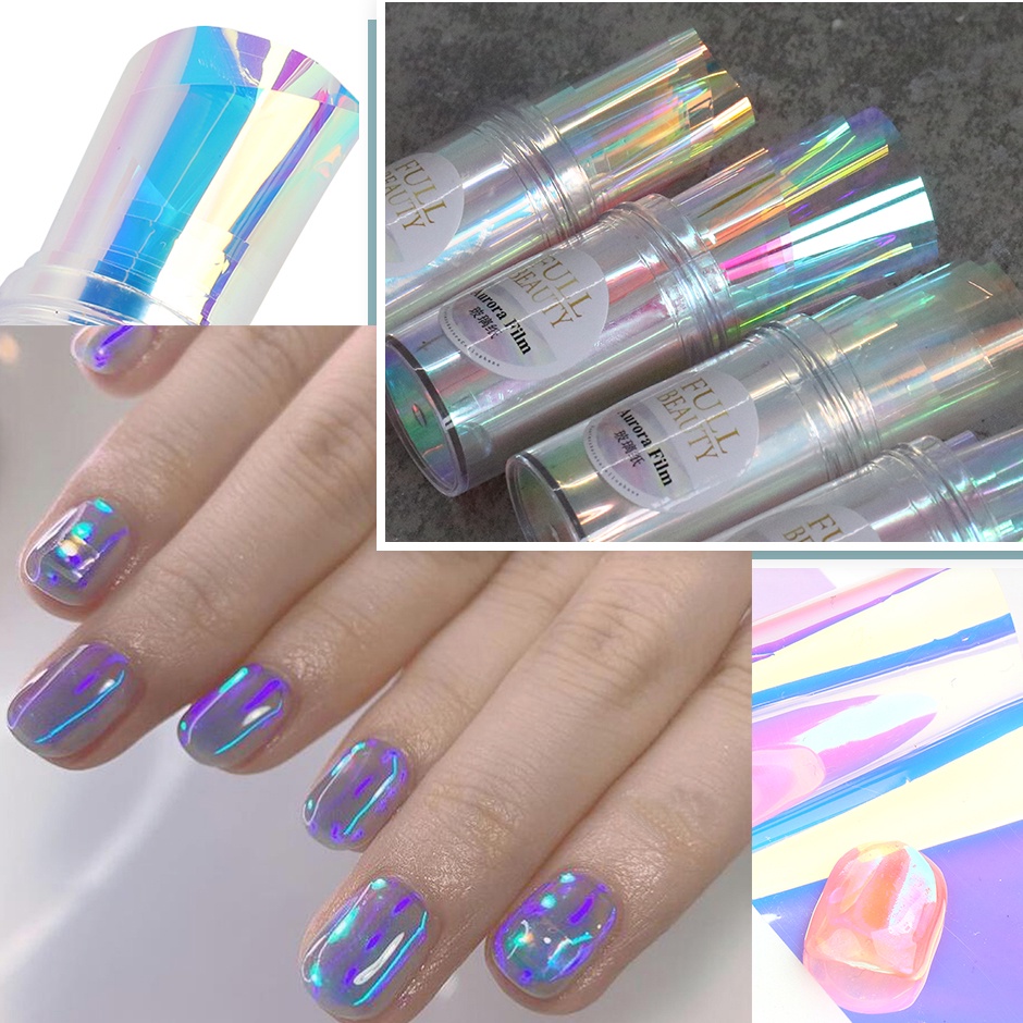 Miếng dán trang trí móng tay nghệ thuật STZPRONAIL màu sắc aurora ba chiều lấp lánh thời trang