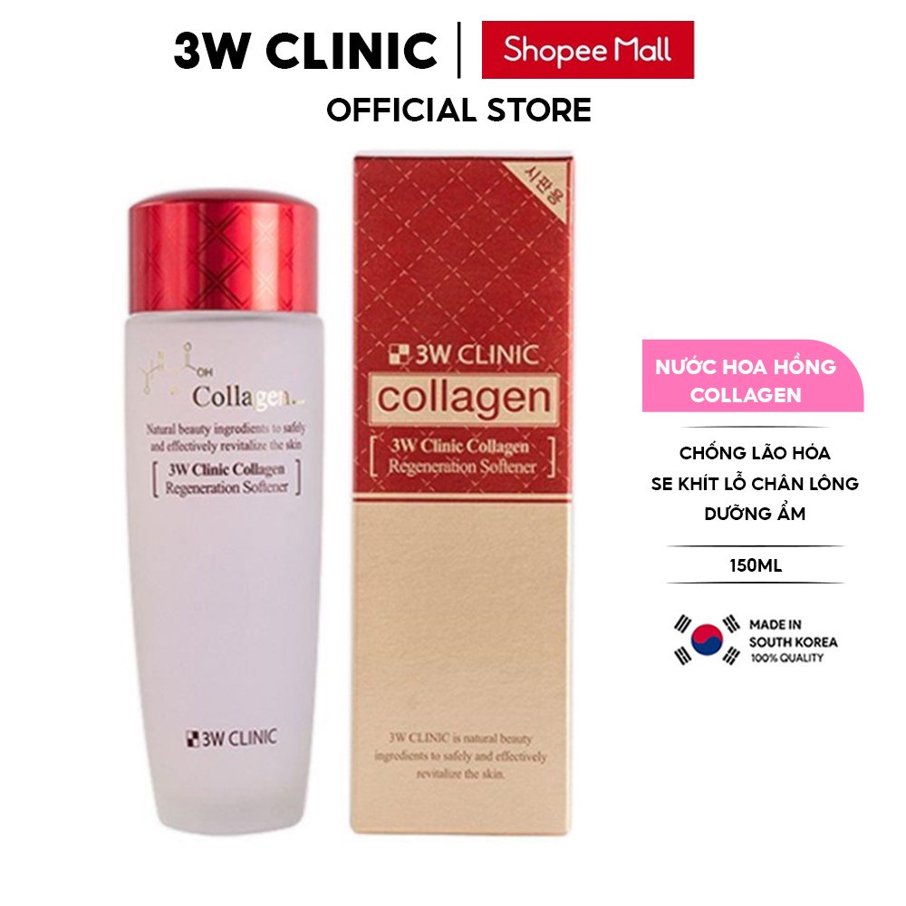 Nước hoa hồng dưỡng da săn chắc chống lão hóa tinh chất Collagen 3W CLINIC Hàn Quốc 150ml