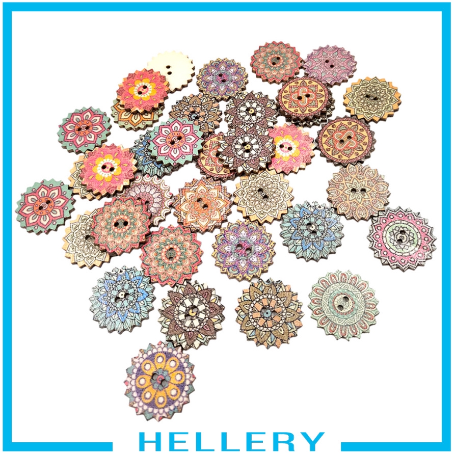 Set 100 Nút Gỗ Tròn 2 Lỗ Nhiều Họa Tiết Dùng May Vá Thủ Công