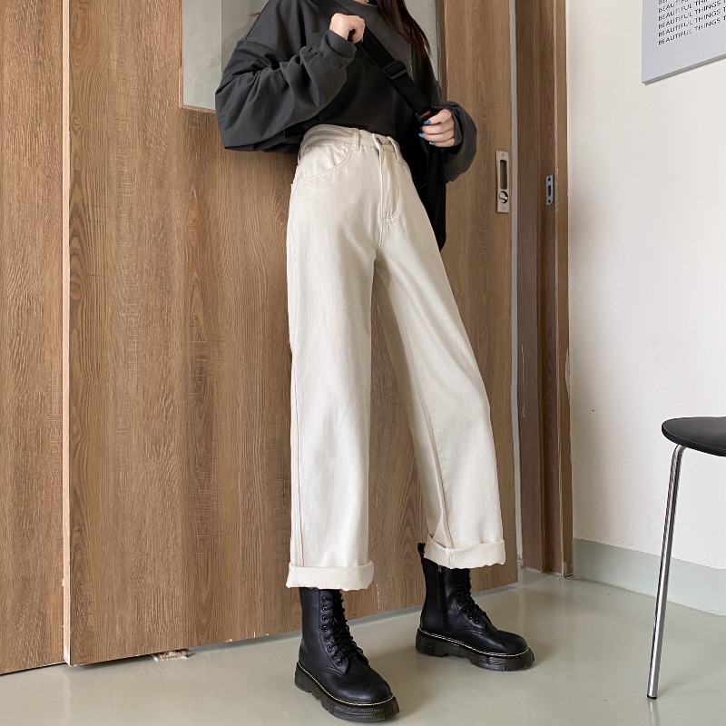 Xiaozhainv Quần Denim Ống Đứng Kiểu Hàn Quốc Dễ Phối Đồ Cho Nữ