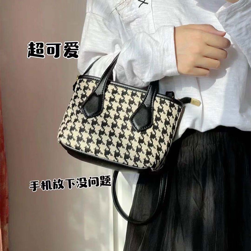 Túi xách cầm tay họa tiết houndstooth thời trang thanh lịch cho nữ
