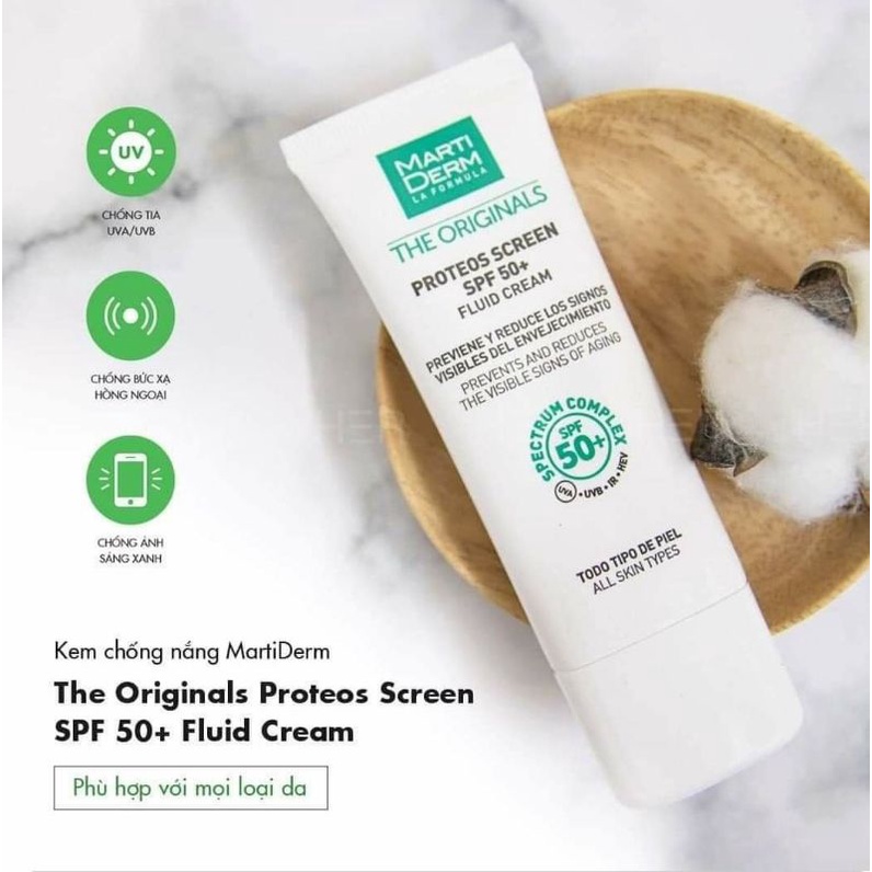 Sẵn kem chống nắng Martiderm The Originals Proteos Screen SPF50+ Fluid Cream 40ml Bill Pháp