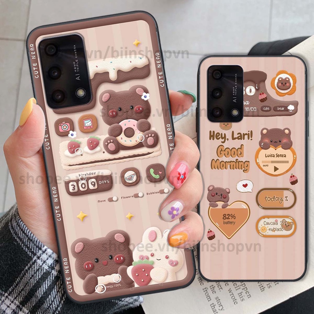 Ốp Oppo A74 / A94 / A95 in 3D icon gấu nổi siêu xinh, siêu đáng yêu, cá tính phong cách