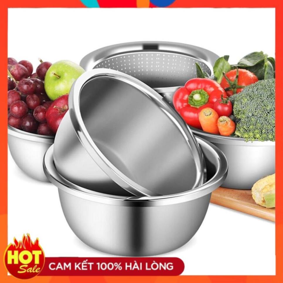 Thau chậu bát sâu lòng inox su 304 siêu dày nhiều size 18-20-22- 24-26-30-32-34-36-38-40cm,🥣 bát trộn bột inox