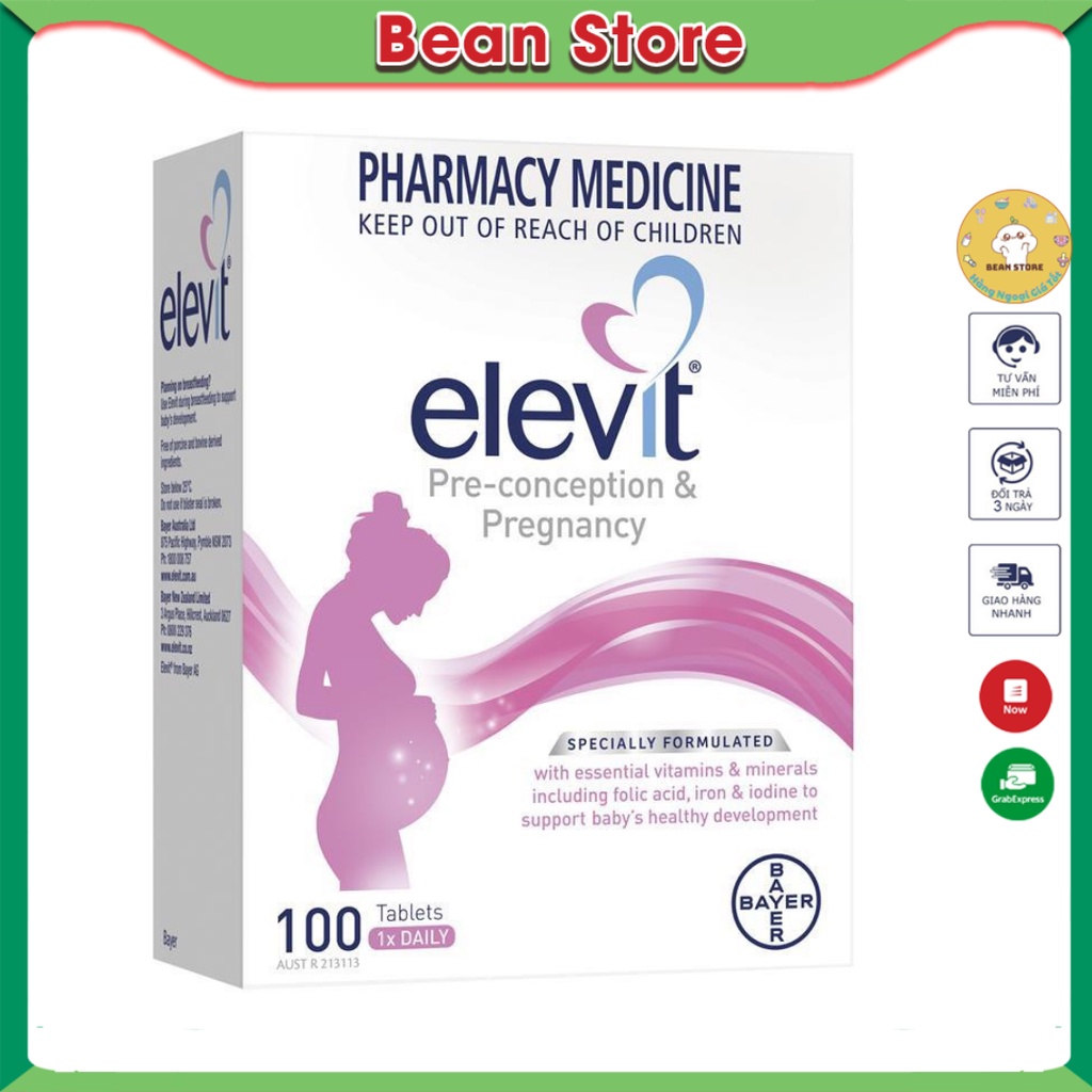 Viên uống vitamin tổng hợp Elevit nội địa Úc cho phụ nữ mang thai và sau sinh hộp 100 viên - 𝐁𝐞𝐚𝐧 𝐒𝐭𝐨𝐫𝐞