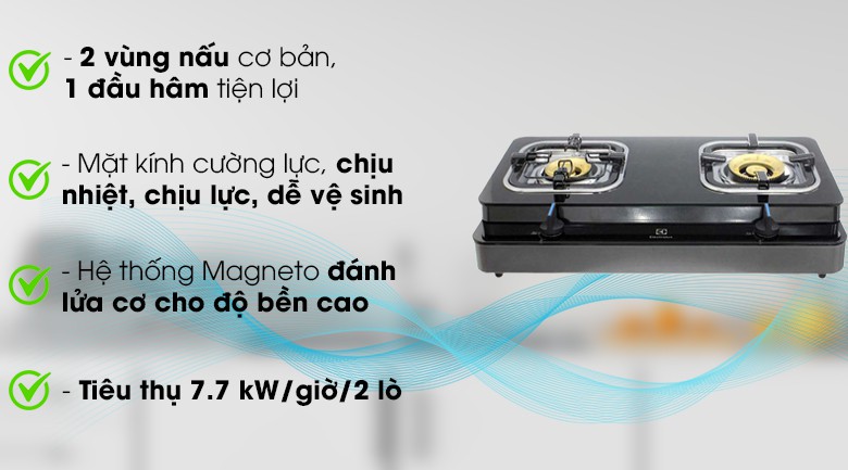 Bếp gas Electrolux ETG728GKR ( HÀNG TRƯNG BÀY )Đầu đốt bằng đồng thau chống ăn mòn, độ bền cao,