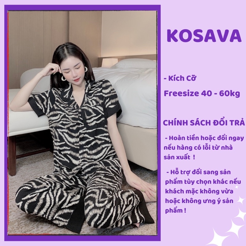 Đồ bộ nữ lụa ngủ pijama tay ngắn quần dài dễ thương mặc nhà KOSAVA