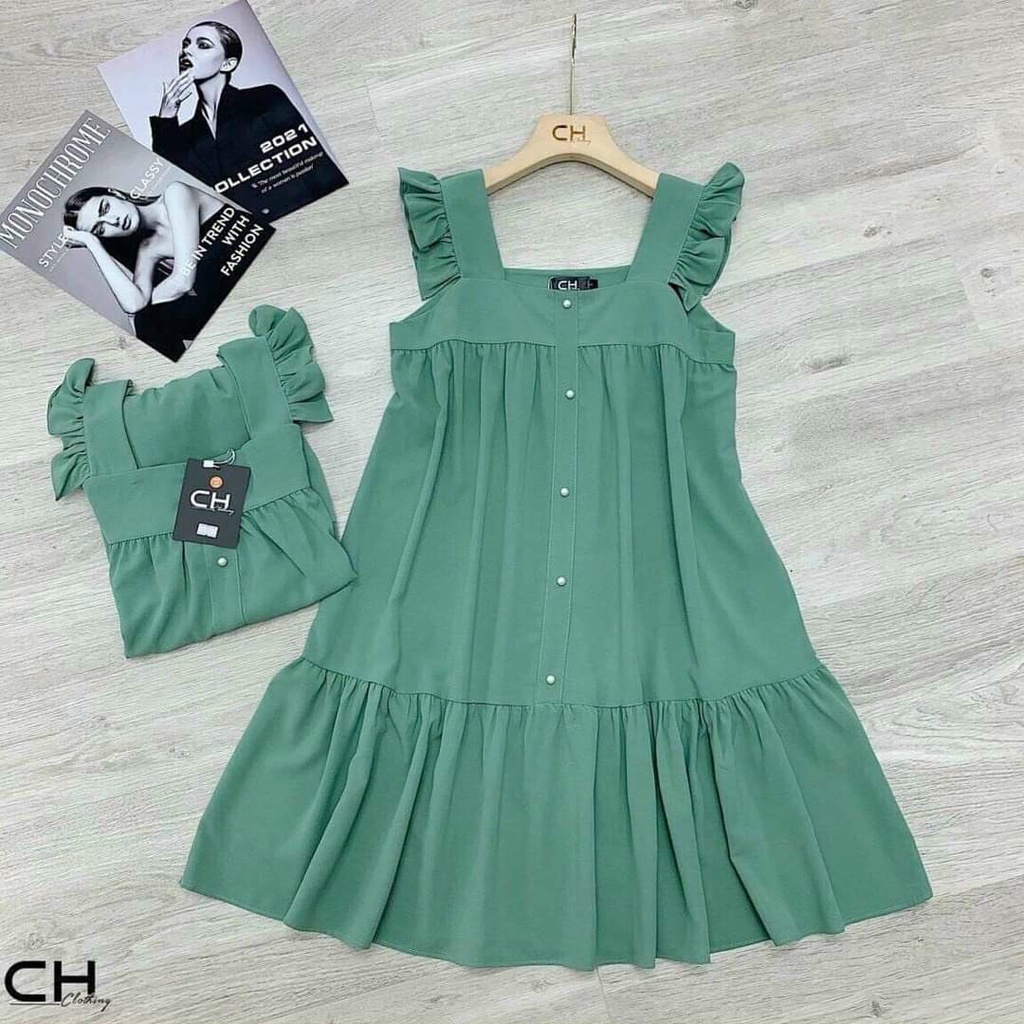 Đầm bầu hai dây đính hạt chai M349 thời trang thiết kế freesize Mom and Baby