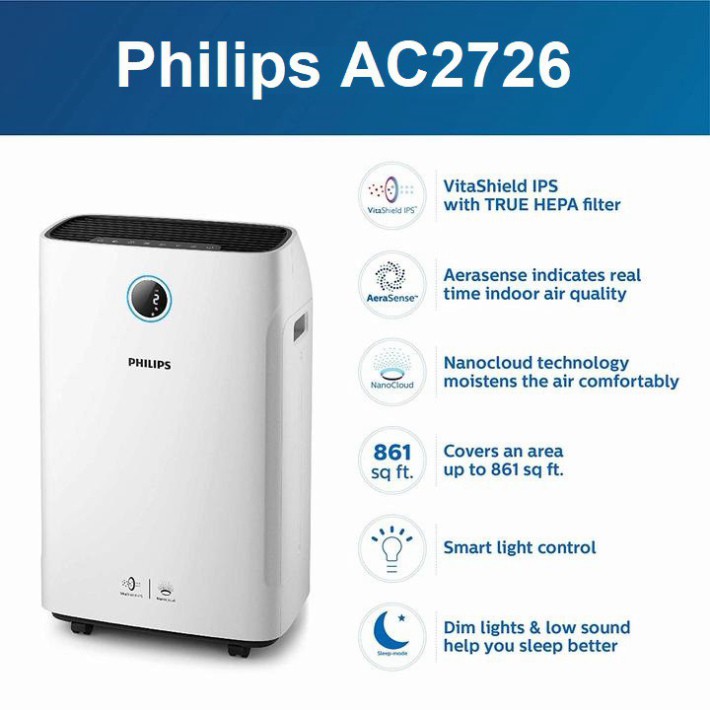 Sản Phẩm Máy lọc không khí 2 trong 1 kiêm tạo ẩm nhãn hiệu Philips Series 3000 AC2726/00 Chất lượng không khí 4 màu