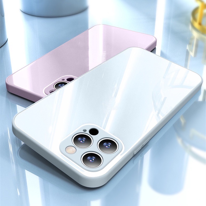 Ốp điện thoại silicon dẻo mặt kính màu trơn cho IPHONE 13 12 11 PRO MAX IX XR XS MAX