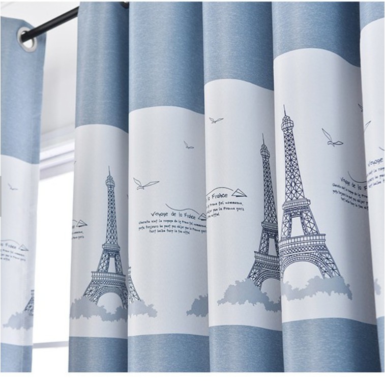 Rèm vải dày tháp paris xanh chiều cao 2m nhiều kich thước ( đọc kỹ thông tin sản phẩm )