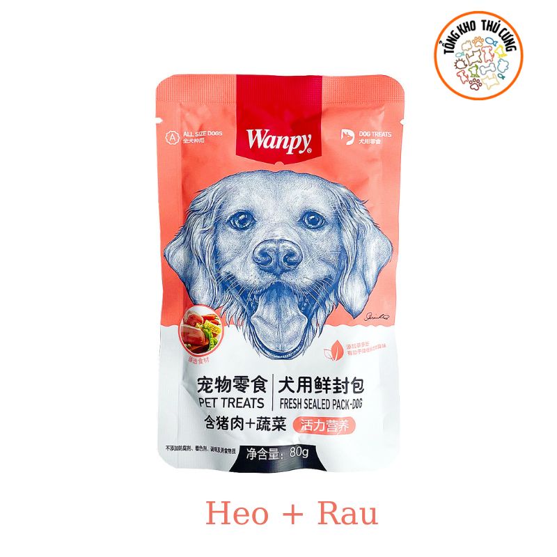 Pate Chó Wanpy gói 80gr ,thức ăn cho chó dinh dưỡng thơm ngon dành cho cún cưng từ nhỏ lớn, tăng cân ,an toàn sức khỏe