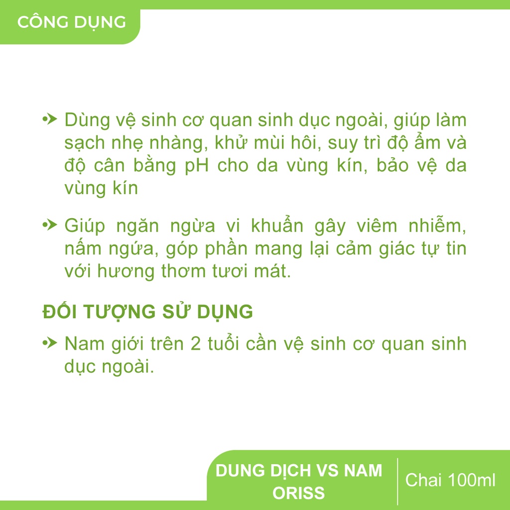 Dung dịch vệ sinh nam Oriss Oribe hỗ trợ làm sạch nhẹ nhàng, khử mùi hôi, cân bằng độ pH - Chai 100g