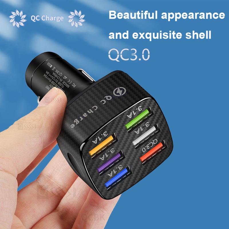 Tẩu Sạc Trên Ô Tô QC3 0 6 Cổng USB Cho Thiết Bị Android iOS