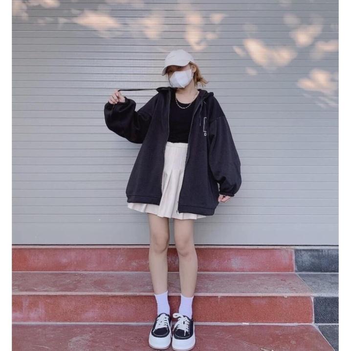 Áo khoác hoodie thu đông dây kéo chun tay form rộng Dorri UlzzangHodie nữ vải nỉ chất đẹp