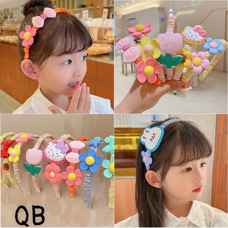 BỜM TÓC BỌC VẢI NHĂN ĐÍNH HOA DỄ THƯƠNG CHO BÉ - GIAO MẪU NGẪU NHIÊN