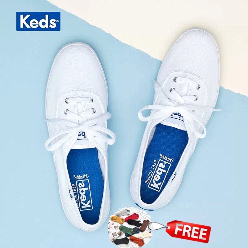 🎉PROMO🎉🍒💯 KEDS  Giày Vải Canvas Đế Bằng Màu Trắng Phong Cách Cơ Bản Cổ Điển 4 Màu Zheng Xiujing Krystal
