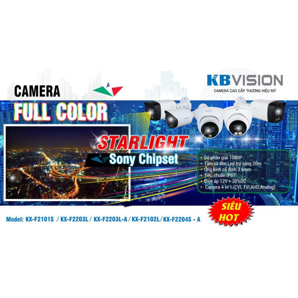 {Giá Tốt Nhất} Camera KBVISION KX-CF2204S-A 2.0MP CHÍP SONY FULL COLOR STARTLIGHT