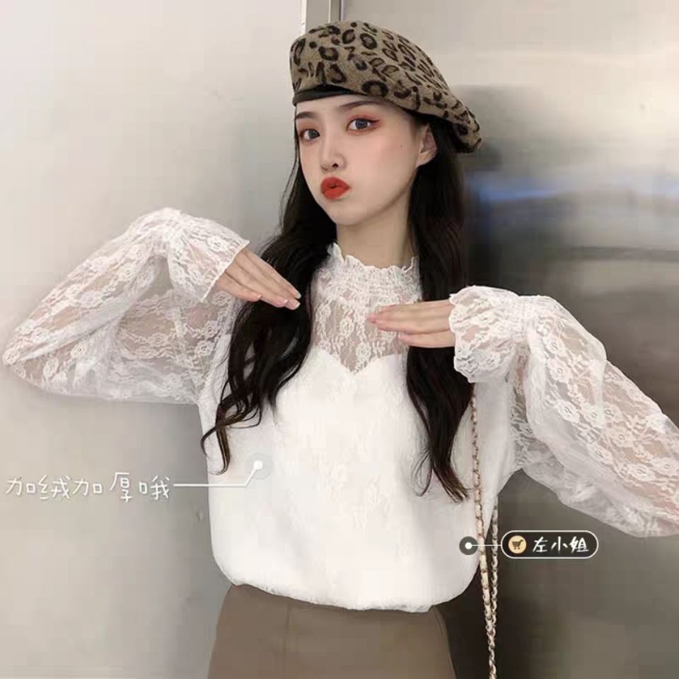 Áo nhung dài tay phối ren thời trang cho nữ