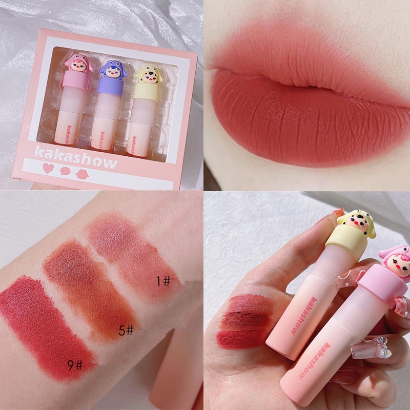 3 cái / hộp Son Kem Lì Kakashow Nội Địa Trung Quốc Lâu Trôi Không Dính loạt đồ trang trí hộp mù