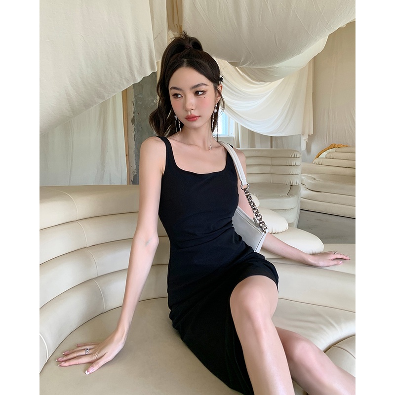 DUNEA Đầm Hai Dây Màu Đen Thiết Kế Độc Đáo Thời Trang Mùa Hè