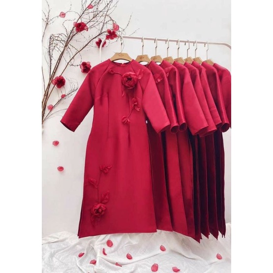 Áo dài cách tân chất tafta cao cấp dáng hiện đại đính  bông thủ công