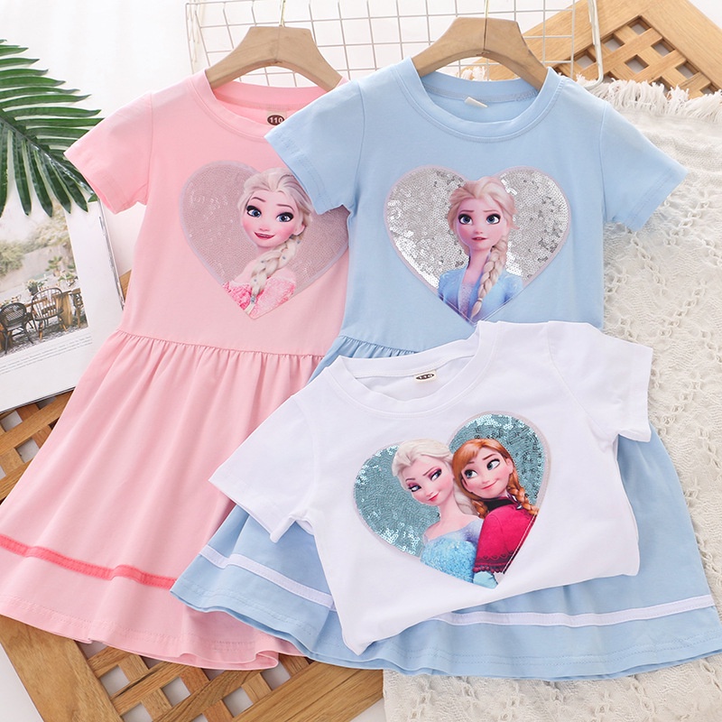 Đầm Công Chúa Băng Giá Tay Ngắn Chất Liệu Cotton Thời Trang Mùa Hè Cho Bé Gái chenyu-0831