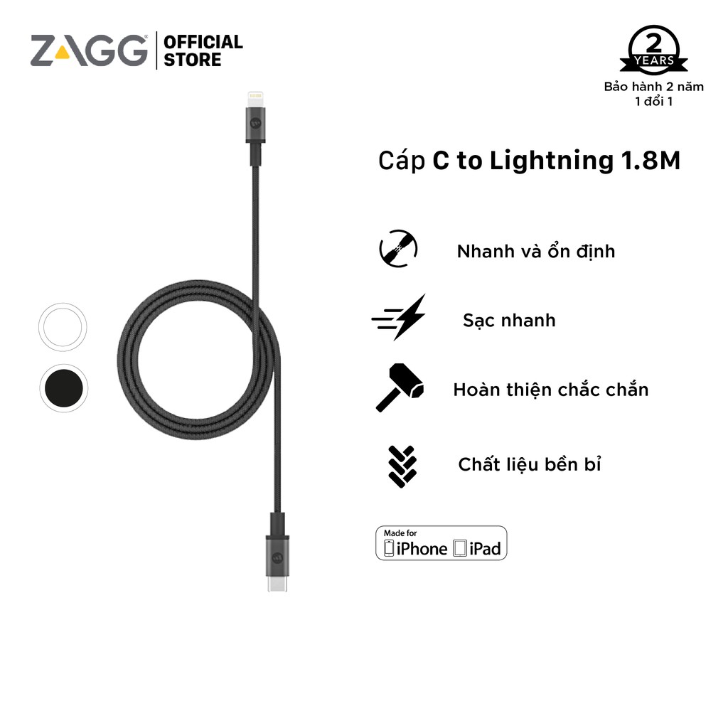 Cáp USB-C To Lightning Mophie 1.8M