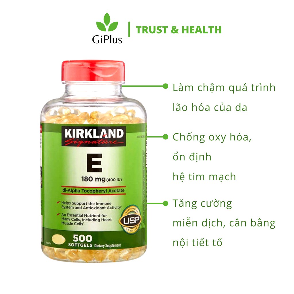 Viên Uống Bổ Sung Vitamin E 180mg 400 IU Kirkland (500 viên/Lọ)
