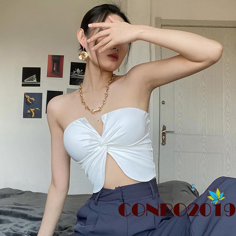 Áo Ống Cổ Chữ V Màu Trơn Thời Trang Mùa Hè Dành Cho Nữ