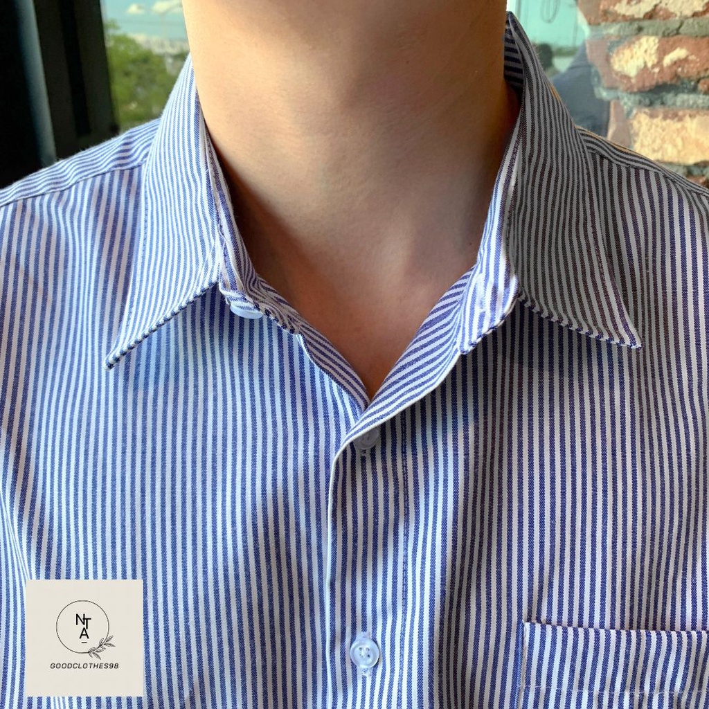 Áo sơ mi kẻ sọc xanh phong cách Hàn Quốc