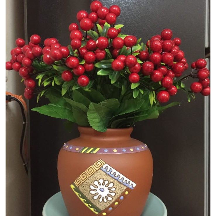 Hoa giả hoa lụa - Cụm cherry đỏ cao cấp.Shop bán thanh lý dọn kho