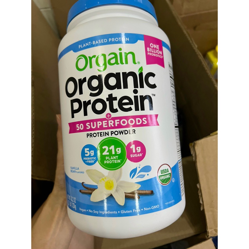 Orgain Organic Protein Bột Đạm Làm Bánh Pha Sữa hữu cơ thực vật SuperFood, Vanilla, Creamy Chocolate, Cafe Late, Non GMO