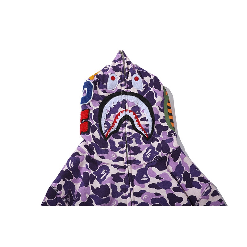 Áo Jacket Bape, Áo Hoodie Bape Shark Fullzip Cá mập, Chất liệu Cotton nỉ chân cua, Màu Camo Purple