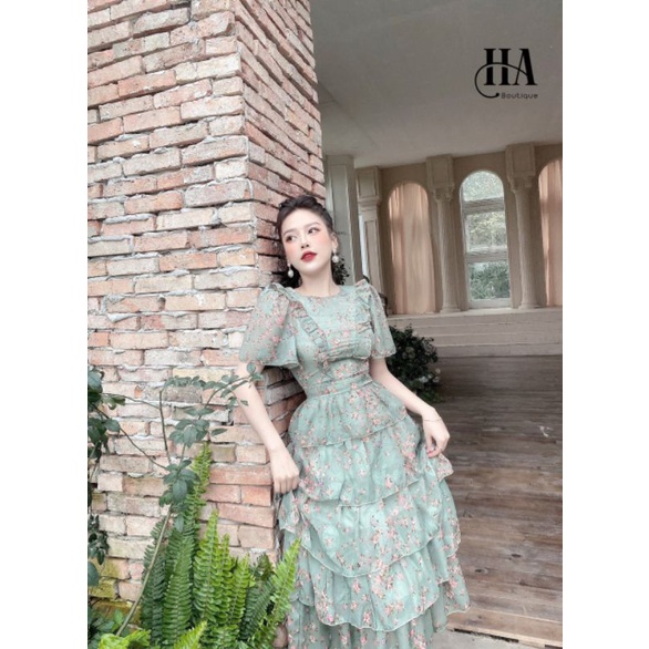 Đầm hoa maxi tầng bèo, 2 lớp cao cấp.Váy tiểu thư voan lụa dáng dài đẹp