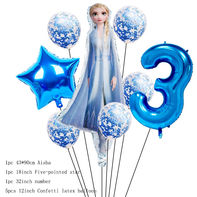 Set 8 Bong Bóng Kỹ Thuật Số 32 inch Hình Công Chúa Elsa Dễ Thương Dùng Trang Trí Sinh Nhật Cho Bé Gái