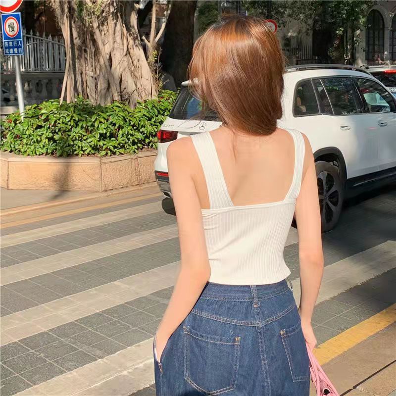 Áo Ống Ngắn Có Đệm Ngực Phối Nút Phong Cách Nhật Bản Cho Nữ