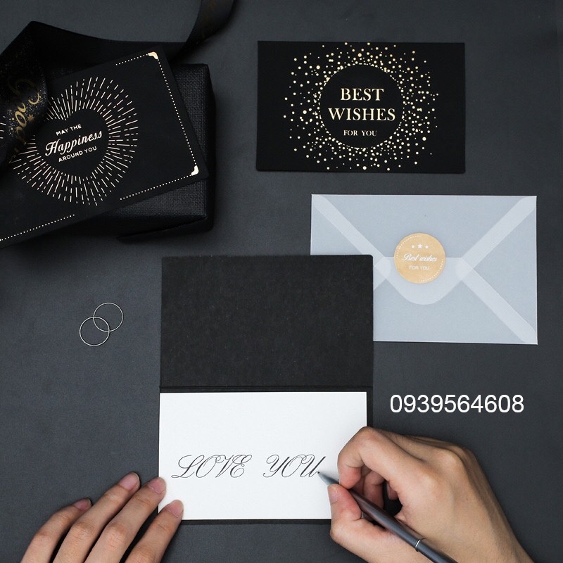 Thiệp Ghi Lời Chúc, Thiệp Chúc Mừng Sinh Nhật, Thiệp Anniversary màu đen sang trọng