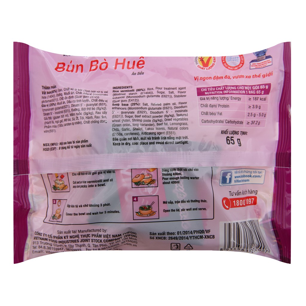 Bún bò huế Vifon 1 thùng/ 30 gói x 65g. (Mua nhiều giảm giá nhiều)