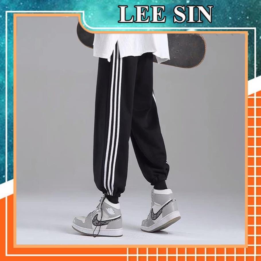 Quần jogger BÓ CHUN RÚT GẤU 3 SỌC thể thao unisex nam nữ ống rộng hiphop basic pants - Lee sin