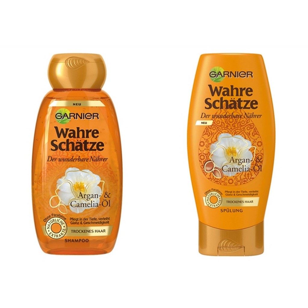 Bộ Gội Xả Garnier Wahre Schatze Dầu Argan và Hoa trà - phù hợp mua tặng người thân hàng nhập Đức