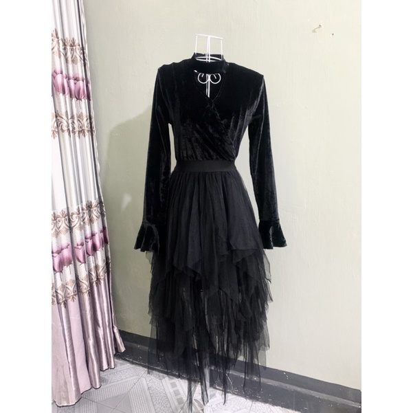 Váy đầm nhung cổ choker, phối ren lưới siêu đẹp/ dự tiệc