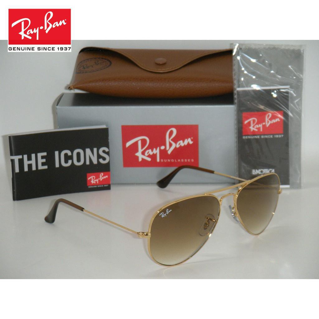 Kính Mát Ray / Ban 3025 Aviator Rb 3025 001 / 51 55mm Gọng Vàng Màu Nâu Gradient